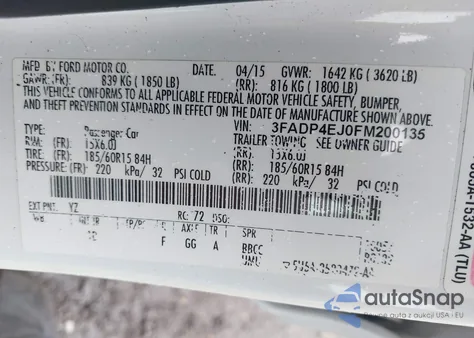 2015 Ford Fiesta Se from USA, damaged, VIN 3FADP4EJ0FM200135